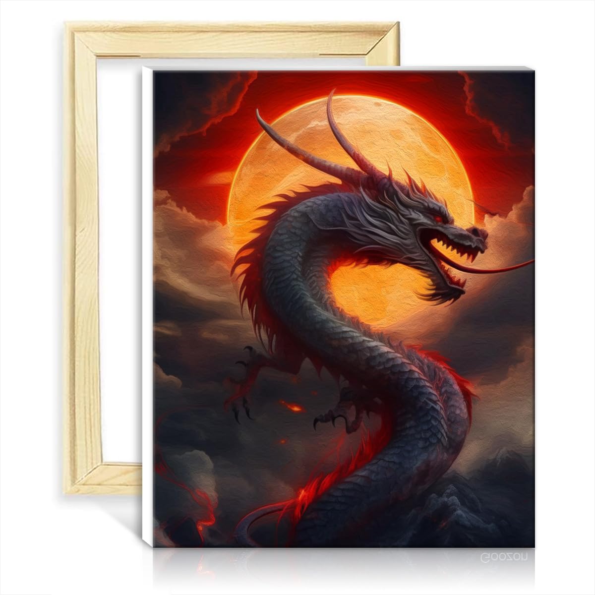 TANGFEIY on Canvas Painting Blood Moon Dragons Kids and Adults Paint by Number Kits with Brushes and Acrylic Pigment Picture for Home Decor No Frame(30x40cm)