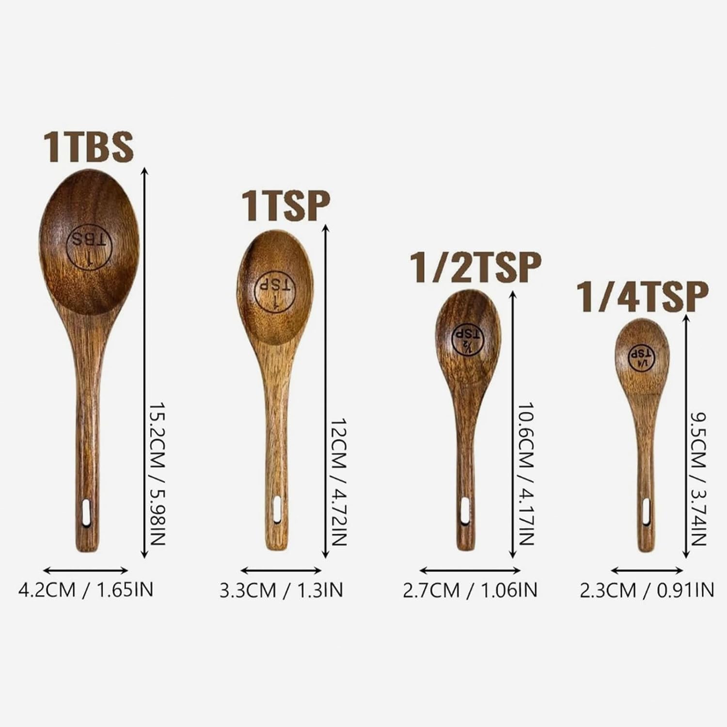 4/8 Pcs Acacia Wooden Measuring Cups and Spoons Set,4 Size Stackable Kitchen Measure Tool with Handle, Baking and Cooking Measuring Set, Handcrafted with Polish Finish (8 PCS)