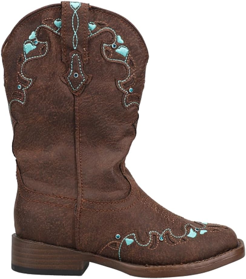ROPER Kids Girls Heart Embroidery Square Toe Casual Boots Mid Calf