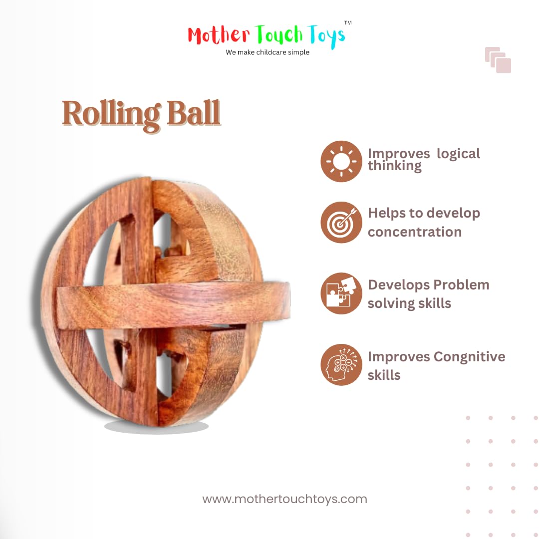 Mother Touch Wooden Rolling Ball Puzzle Toy – 3D Brain Teaser, Montessori Educational Wooden Toy for Kids & Adults. 3