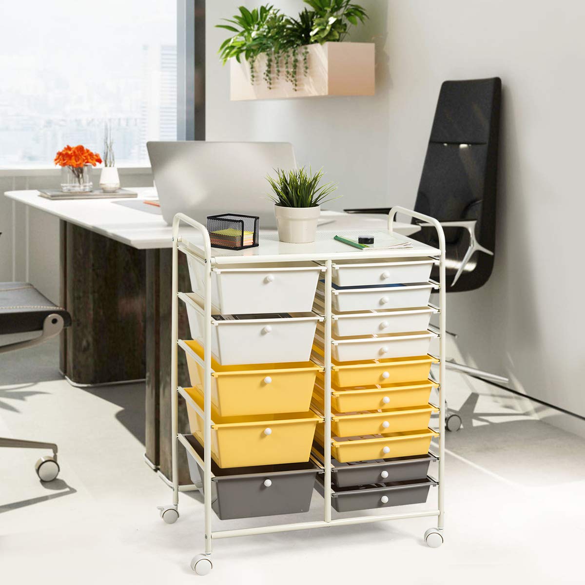 Carrello 15 Cassetti Impilabili Con Ruote - Organizzazione Casa, Ufficio, 62.5x37x87 Cm