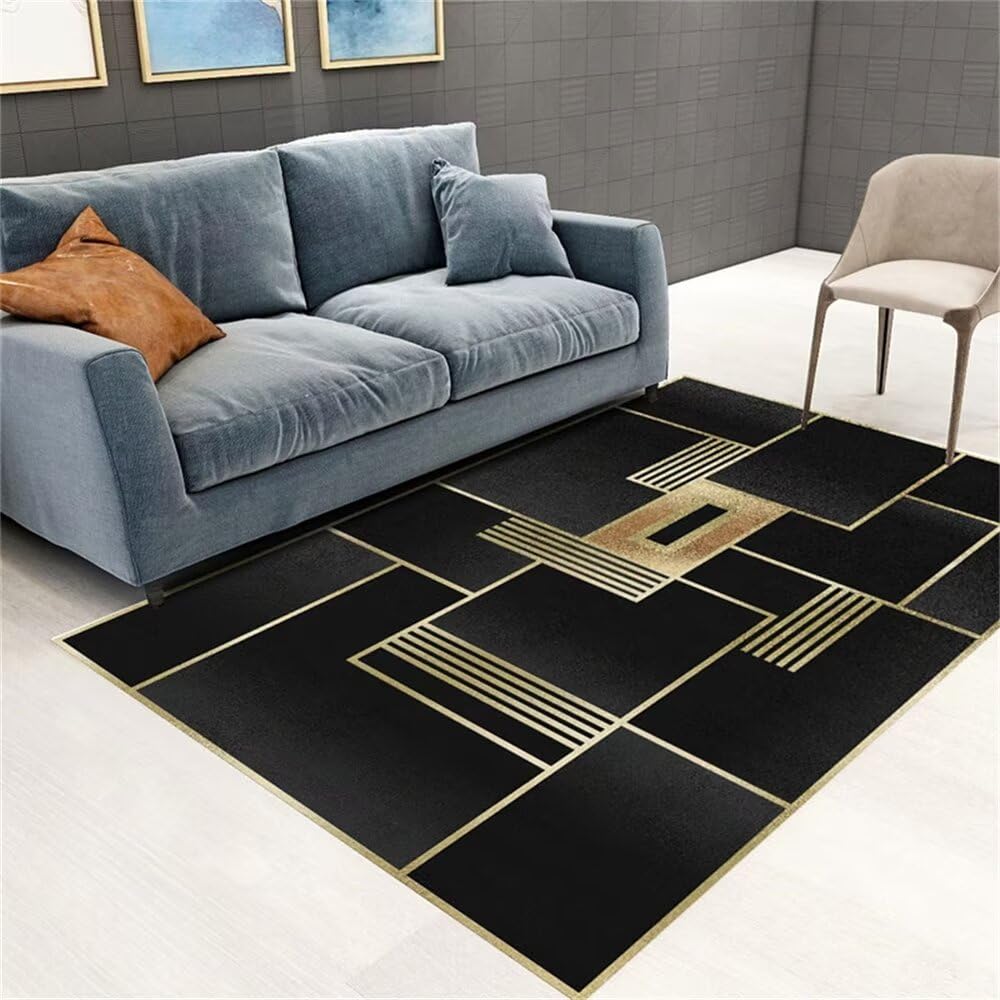 Tapis salon XXL noir 200x300 cm géométrique moderne pour salle à manger