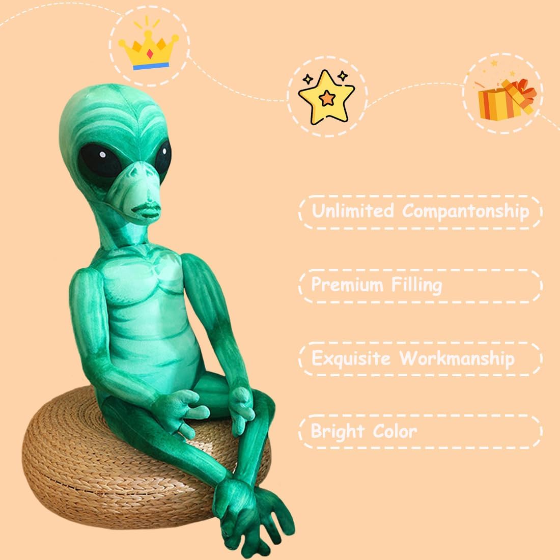 ELAINREN Big Green Alien Stuffed Space Toy Saucerman Plush Pillow/31.4'' image 3