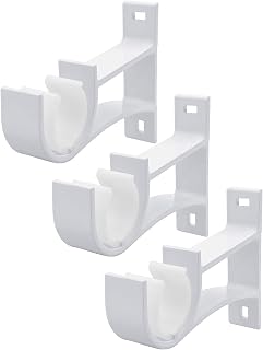 Curtain Rod Bracket, Heavy Duty Curtain Rod Holders Hooks, Wall Mounted Curtain Brackets for 1-1.2 Inch Diameter Rod, 3 Pack, White