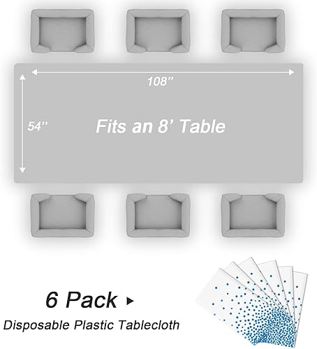 Miniatura 2 de QIKSION Paquete de 6 manteles de plástico con lunares blancos y azules, impermeables, desechables, para baby shower, boda, aniversario, fiesta de
