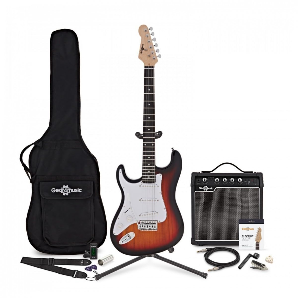 Chitarra Elettrica LA Mancini Sunburst con Ampli 15W | Kit di avvio completo per suonatori mancini, chitarra leggera comoda, ampli 15W con overdrive