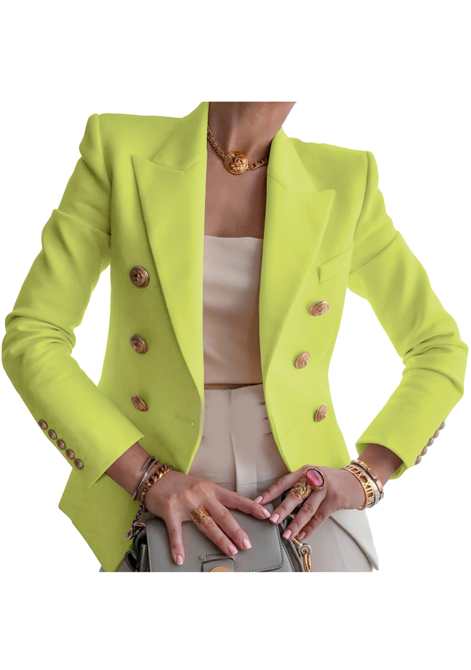 DIACACY Womens Short Blazers Business Casual Long Sleeve Jackets Button Down Open Front Work Suits