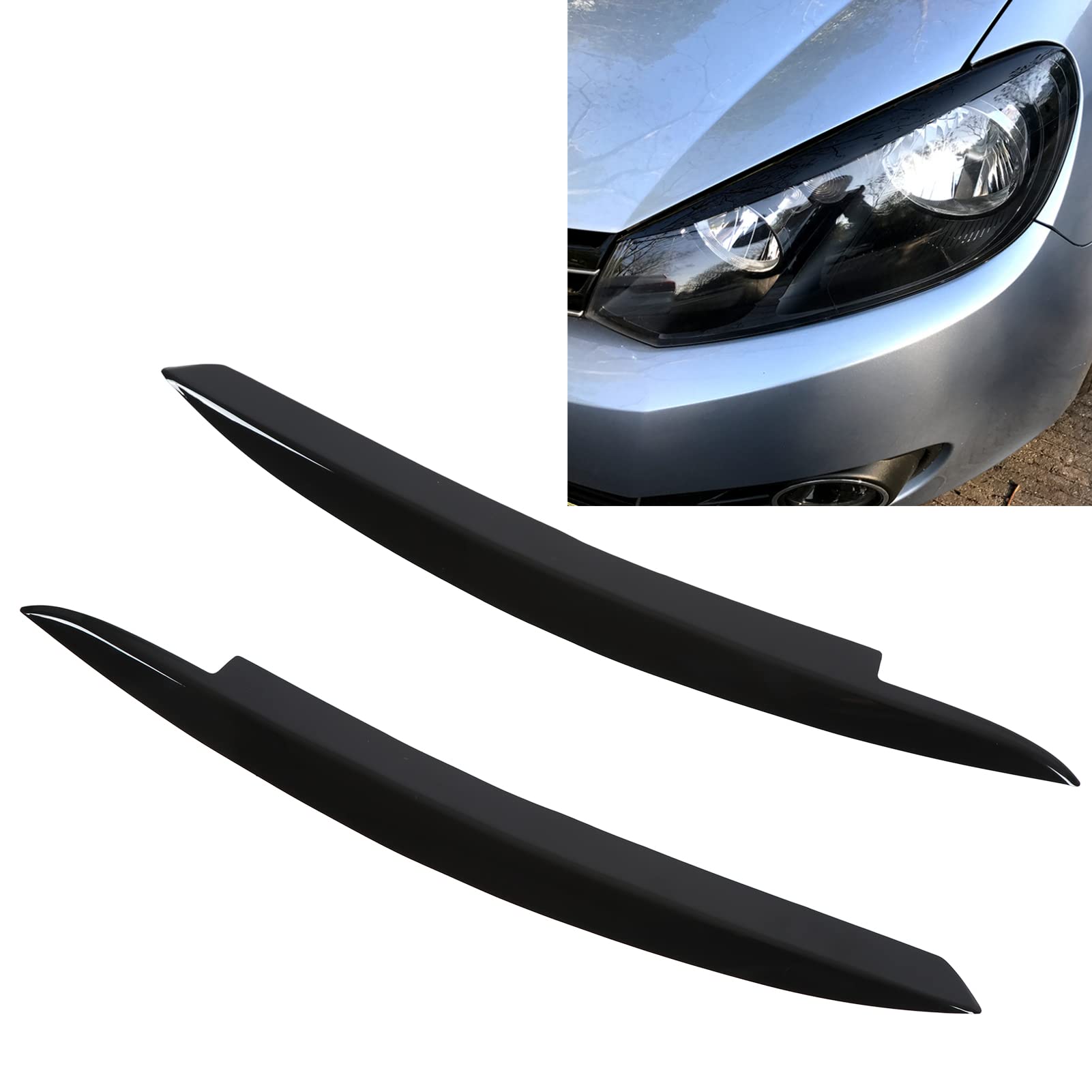 Palpebra del faro, coppia di sopracciglia per fari dell'auto Sinistra Destra Sostituzione di modifica nera lucida per 6 MK6 2008‑2012