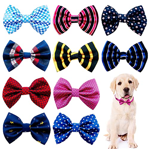 JpGdn 10pcs Small Dog Bowties Puppy Bowties Neck Bows for Small Doggy Boys Plaid Pet Bow Ties Adjustable Bows Party Costumes Grooming Accessories