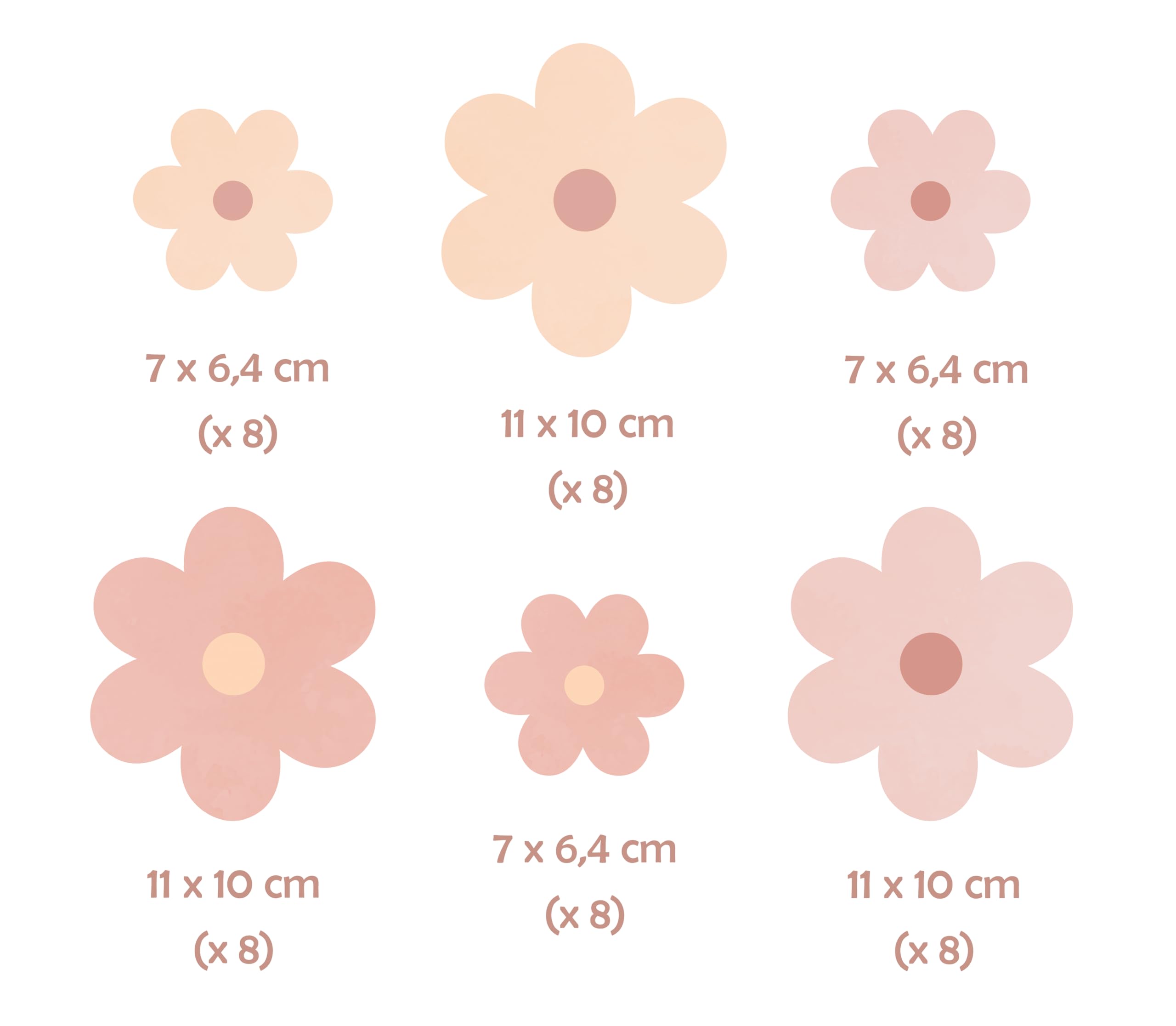 Stickers Muraux Enfants Fleurs– Autocollants Décoratifs - Non Toxique, Sûr, de Haute Qualité – Déco Chambre Enfant - Pâquerette - Rose, crème - 48pcs