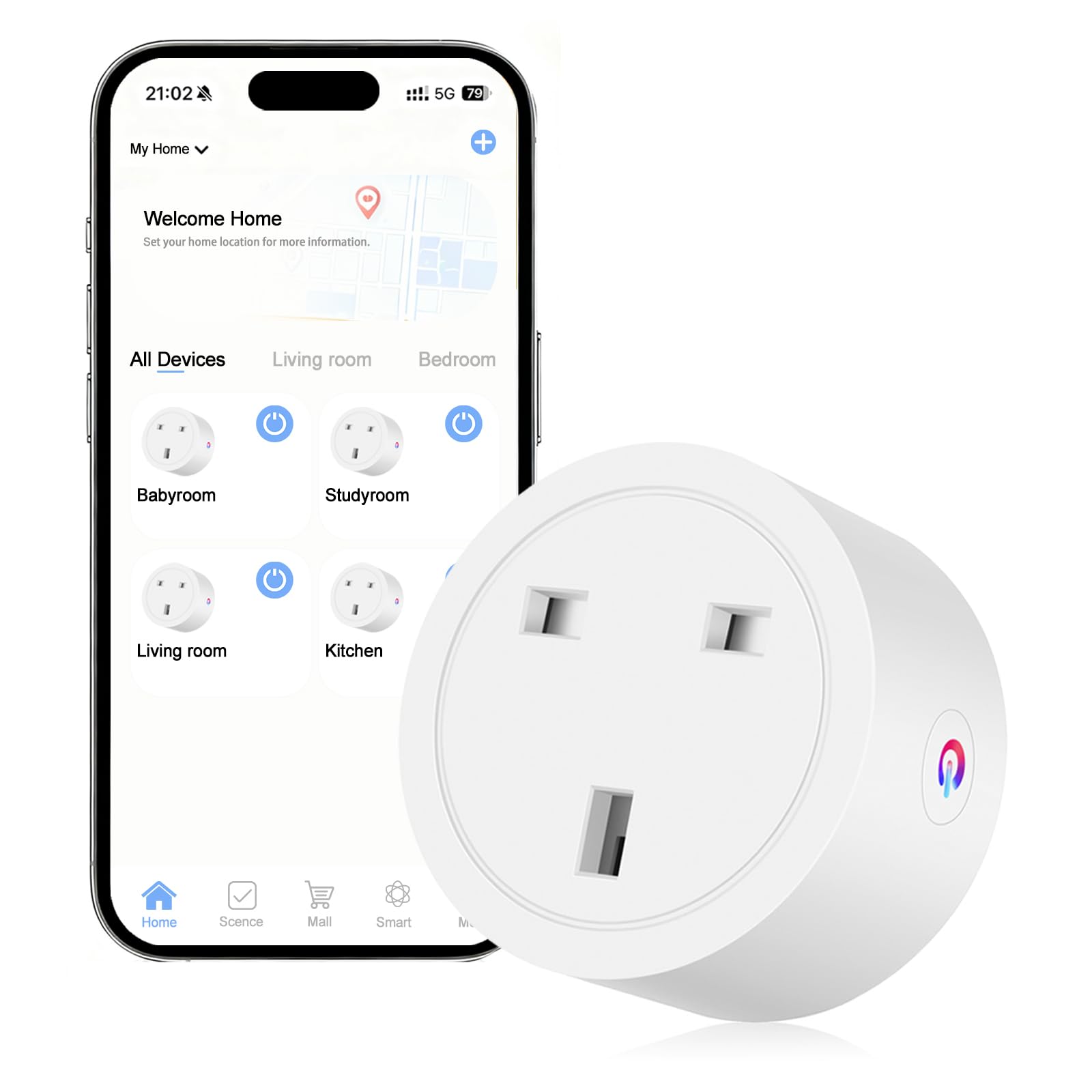 Oblinple Smart Plug 13A Alexa Plugs that Work with Alexa Google Home Wifi Plugs with Energy Monitoring Voice Control Timer Function Smart Life/Tuya App Remote Control WiFi Socket 2.4GHz Wi-Fi Only