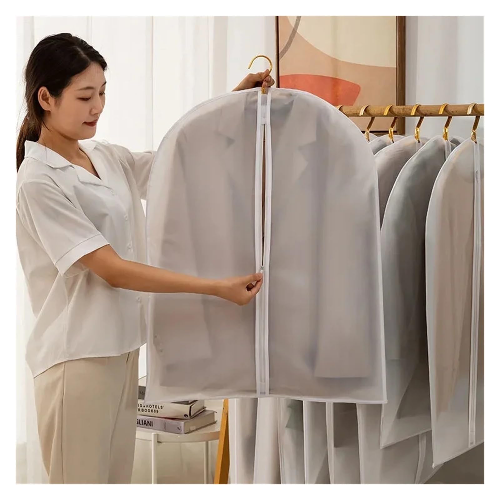 fundas para ropa 3Pcs Household Clothes Dust Cover Suit Jacket Dust-proof Storage Hanging Bag Wardrobe Clothing Organizing Protective(L-60x100cm)