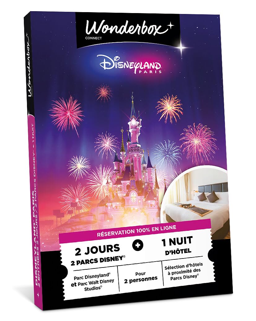 Wonderbox Connect - Coffret Cadeau - Disneyland Paris - Séjour pour 2-2 Parcs Disney - 2 entrées pour 2 Jours + 1 Nuit - Parc Disneyland® et Walt Disney Studios® - Parc à thème - Validité 27 Mois