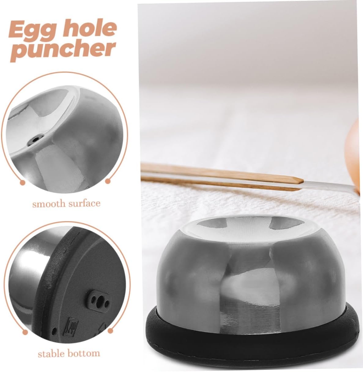 Generic 2pcs Egg Puncher Hole Punch Tool Egg Piercer for Boiled Eggs Egg Shells Piercer Egg Breaker Separator Kitchen Gadgets Useful Egg Piercer 304 Stainless Steel Bracket Punch Hole, Black
