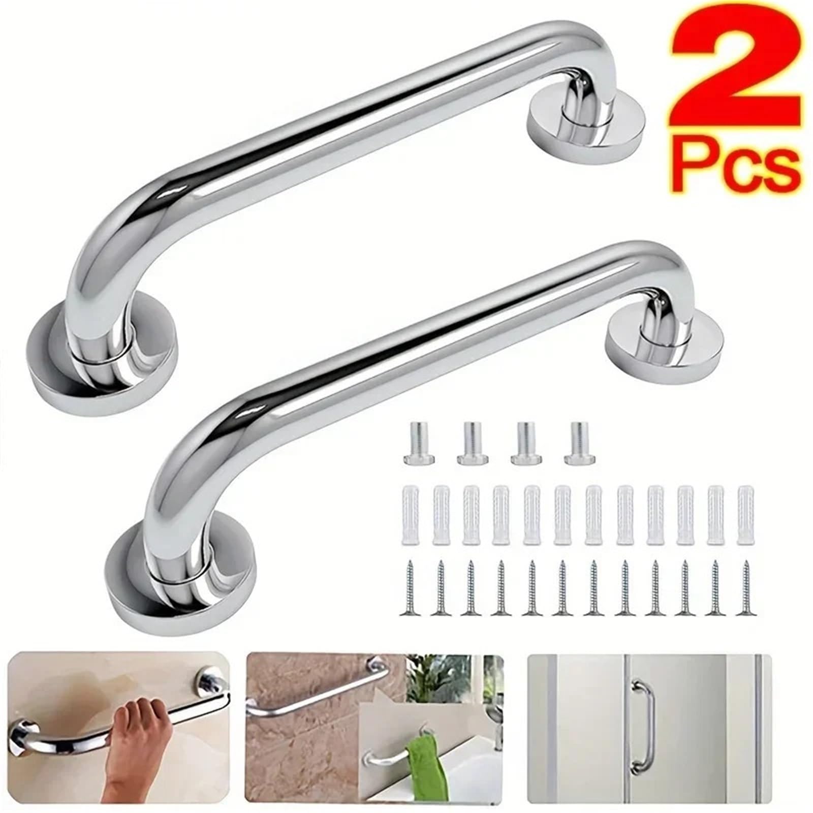 Maniglie Corrimano in Acciaio Inossidabile, Bagno accessibile, corrimano di Sicurezza per bagni, corrimano per bagni per Anziani disabili Barre di Sostegno Vasca(Silver-2pcs)