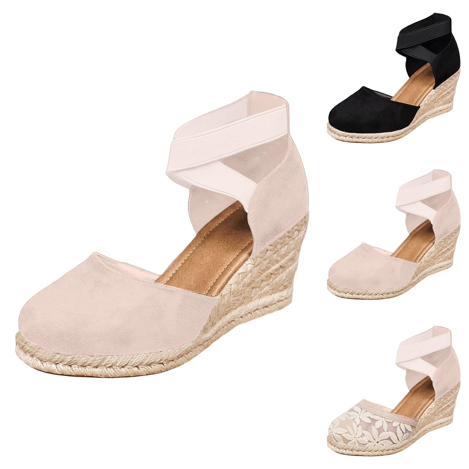 Genérico Sandalias Mujer Verano Primavera Verano Anchas Mujer Cuña Plataforma Zapatos Yute Sandalias de Tacón Vestir Elegantes Shoes Alpargatas Valencianas Fiesta Verbenas
