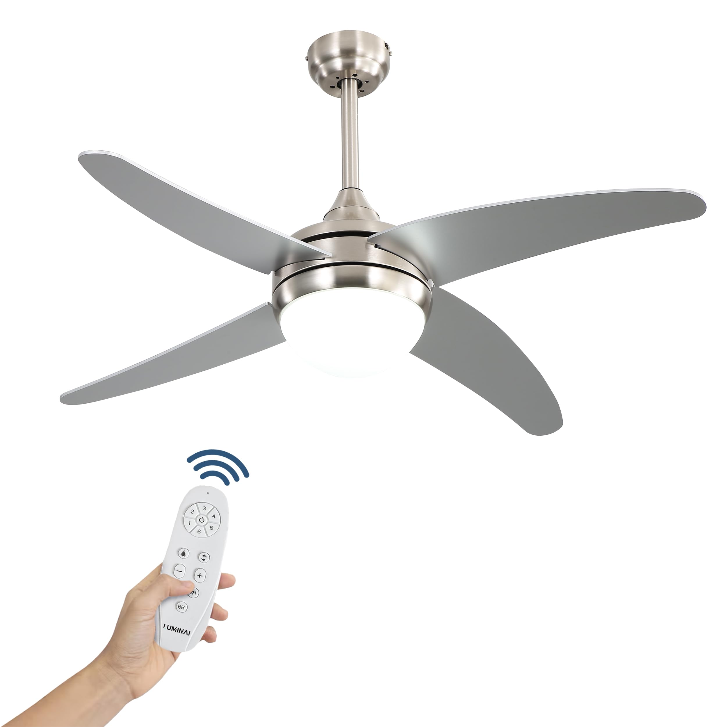 Ventilador de Techo con Luz Níquel/Plata 117 cm | Motor DC Silencioso 6 Velocidades | Mando a Distancia y Temporizador | 2 Portalámparas E27 | Función Verano/Invierno