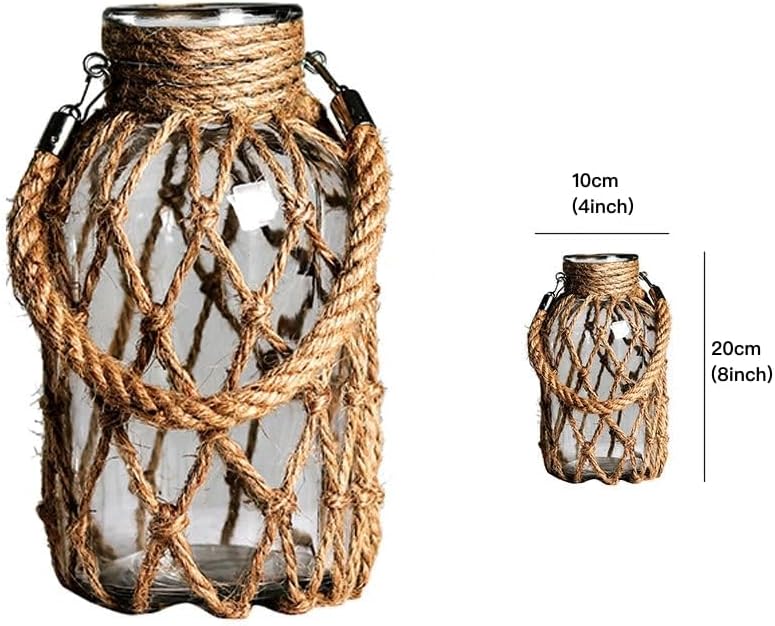 Set of 2 Rattan Hanging Mason Vase - Decorative Jars With Rope for Wedding Party Table Sea Beach Decor (2 Vases 8'') - Image 3