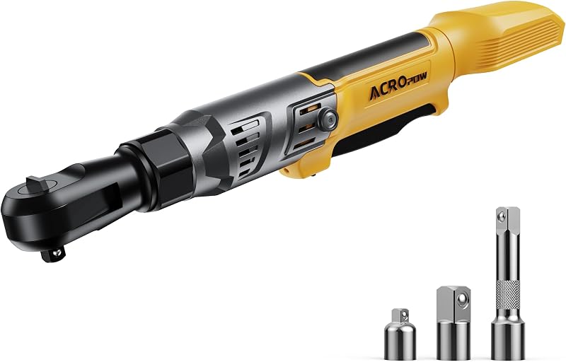 3/8" Cordless Ratchet Wrench for Dewalt 20V Battery, Brushless Motor | 74Ft-Lbs Electric Ratchet with Variable Speed, 1/2" & 1/4" Adapters, 3" Extension Bar (Tool Only)