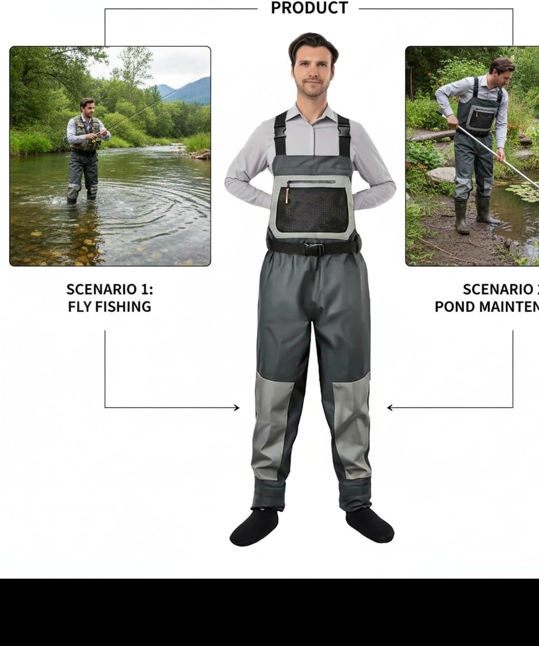 Fishing Waders for Men, Waterproof Chest Waders with Neoprene Stockingfoot Breathable Waders for Fly Fishing &Hunting