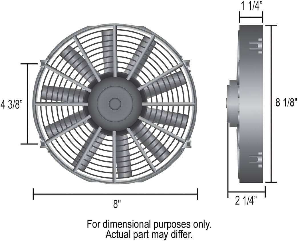 Dimensional drawing of Derale 16908 electric fan