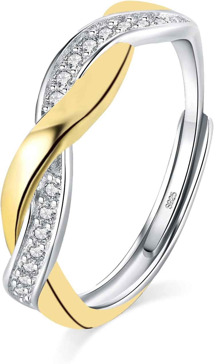 925 Sterling Silver Rings- Adjustable Thumb Rings for Women Girls- Cubic Zirconia Eternity Wedding Promise Ring - With Jewellery Box