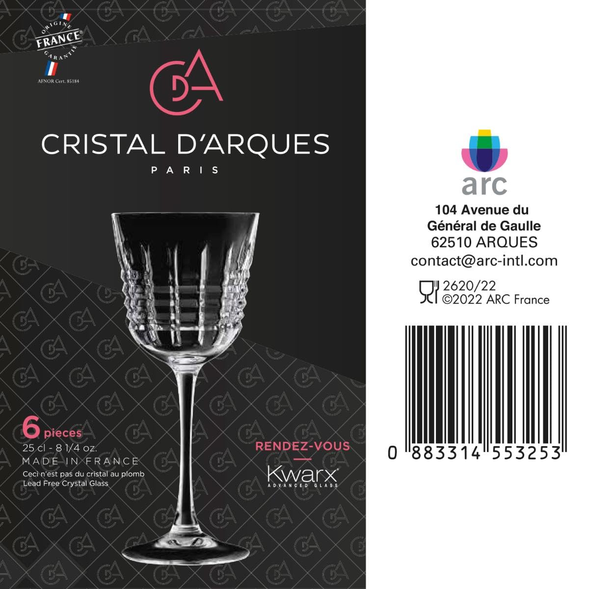 Q4341 - Verre à pied 25 cl Rendez-vous Cristal D'Arques - Boite de 6