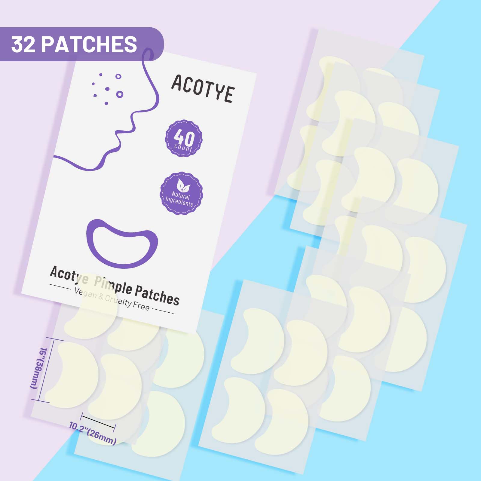 Patchs bouton ACOTYE 32pcs, pimple patch à L'huile d'arbre à thé, acide salicylique à et niacinamide, pour sur le menton, les joues, le dos