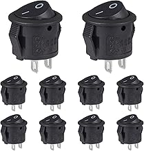 Round Rocker Switch Black On Off 2 Pin Mini Round Toggle Switch 3A 250V 6A 125V 15MM Circle Switches for RV Car Truck Boat (Pack of 10pcs)