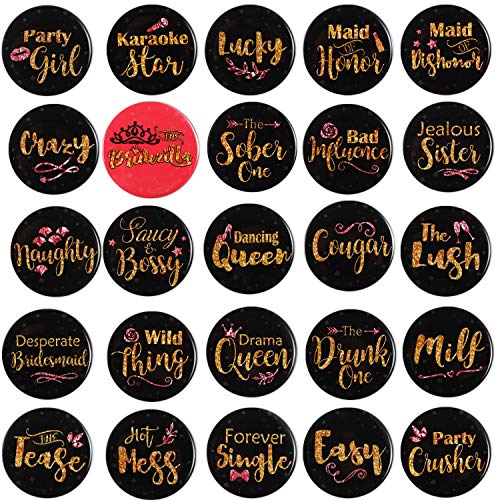 WILLBOND 25 stuks Bachelorette Party Button naald voor bruiloft bruid douche party, 25 stijlen