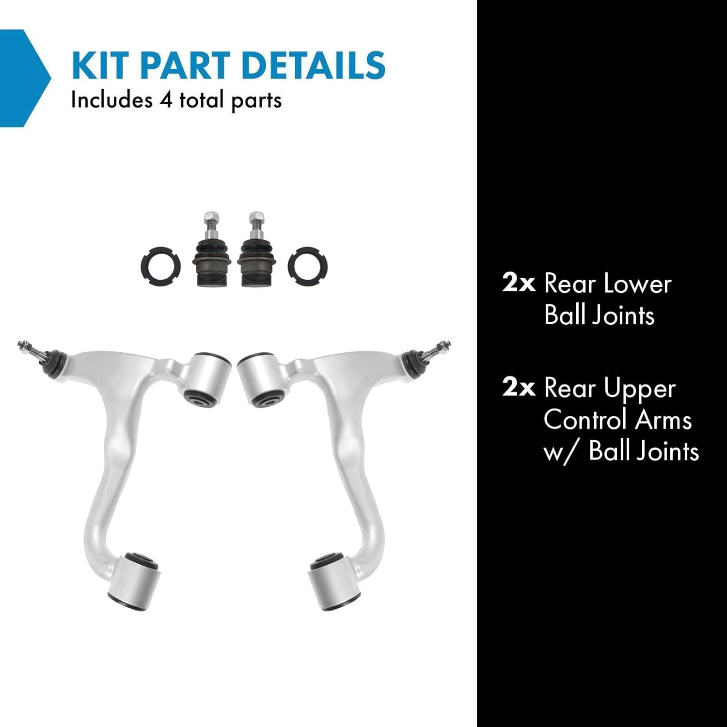 TRQ Rear Left and Right Upper Control Arm with Ball Joint Set 4 Piece Compatible with 1998-2003 Mercedes-Benz ML320 1999-2001 ML430 2000-2003 ML55 AMG 2002-2005 ML500 2003-2005 ML350
