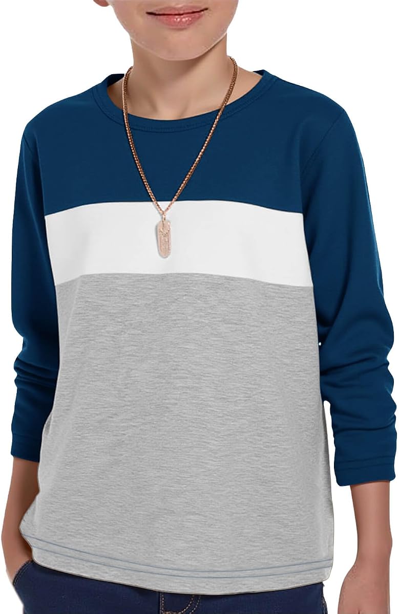 Haloumoning Boys Long Sleeve Shirts Color Block Fall Tops 5-14Y