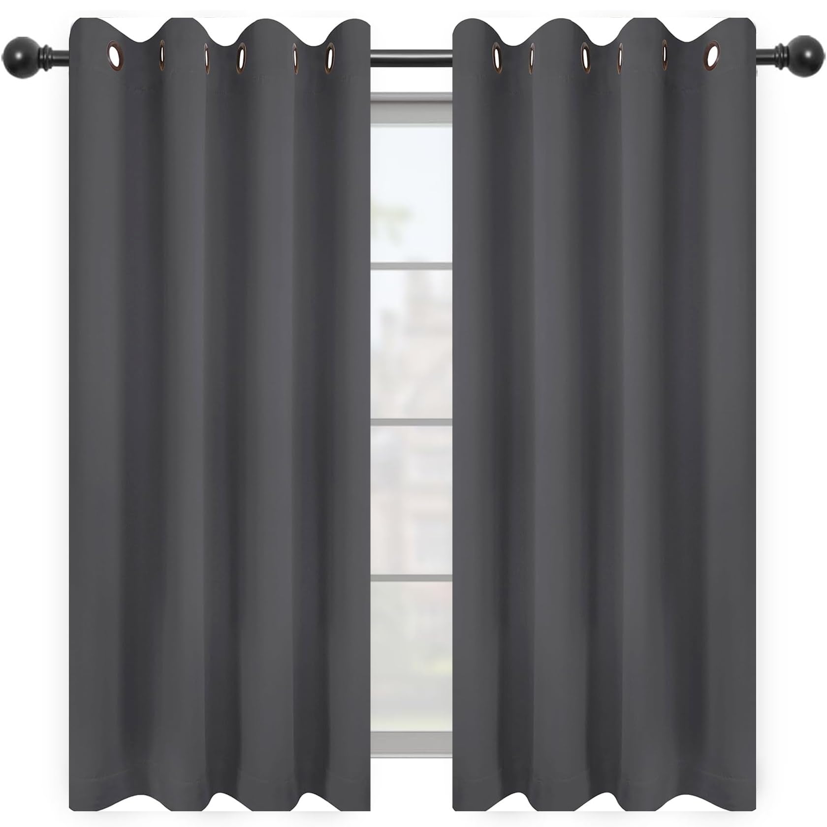 Rideau occultant gris foncé 170x140 cm lot de 2 pour fenêtre de chambre