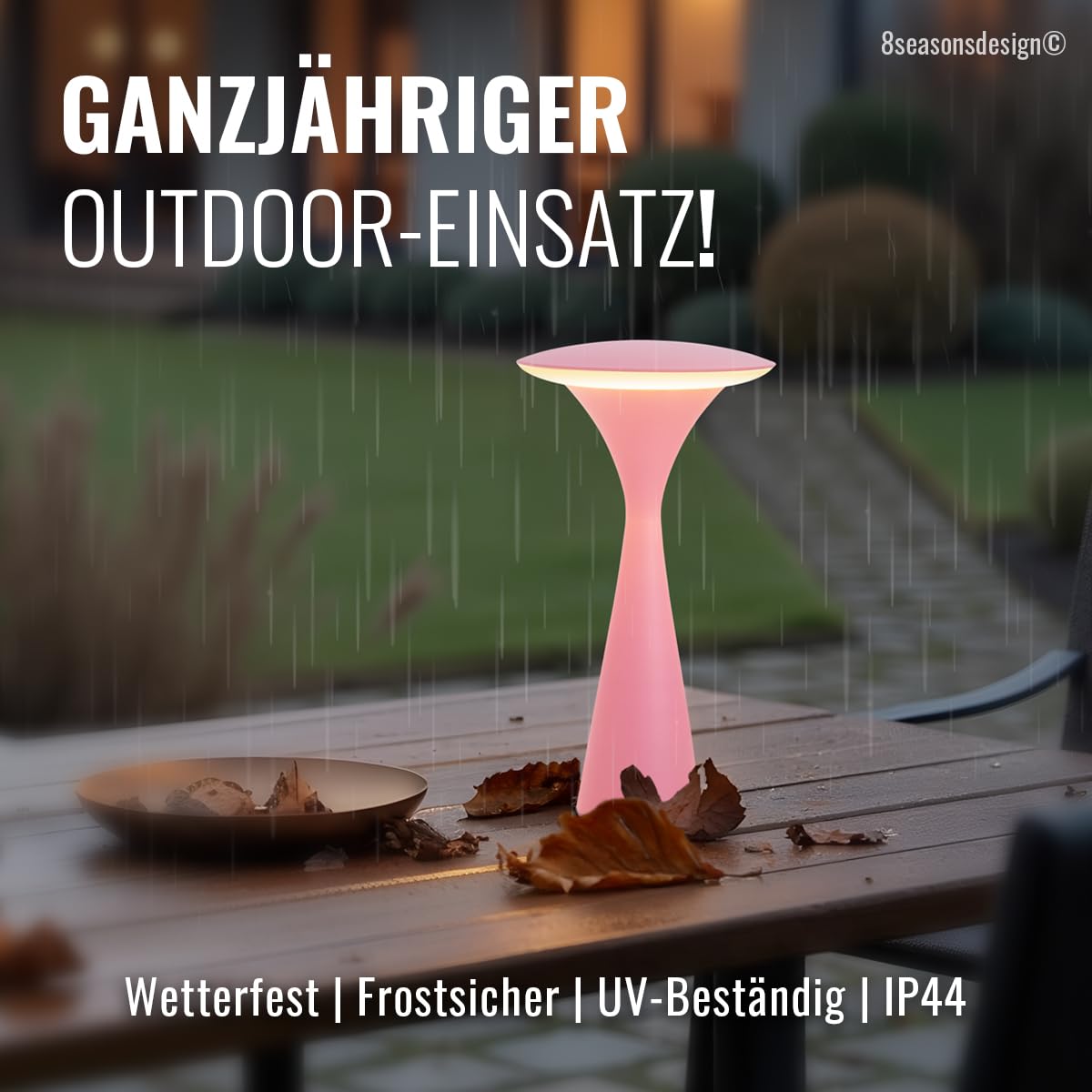 8 seasons design Tischlampe kabellos, dimmbar, Outdoor & Indoor - Hello Space - USB Ladestation, 27cm, Aluminium (pink), LED warmweiß bis kaltweiß, Touch Control, Akku Tischleuchte