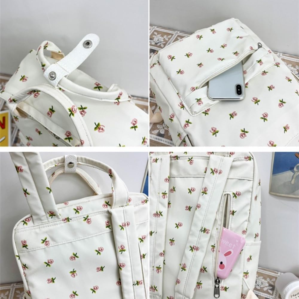 Backpack Sweet Flower Cute Aesthetic Large Capacity Backpack Accessories (white)