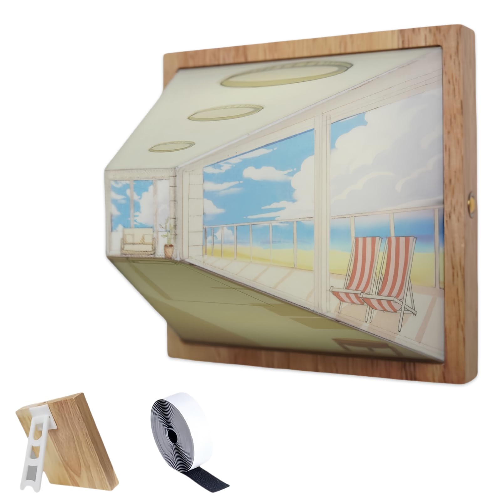 Naked Eye 3D Vision Night Light, Three Dimensional Visual Effect LED Lights, Creative Wall-Mounted Decorative Lamp, Classic Art Work Design (Seaside, Plug-in Model)