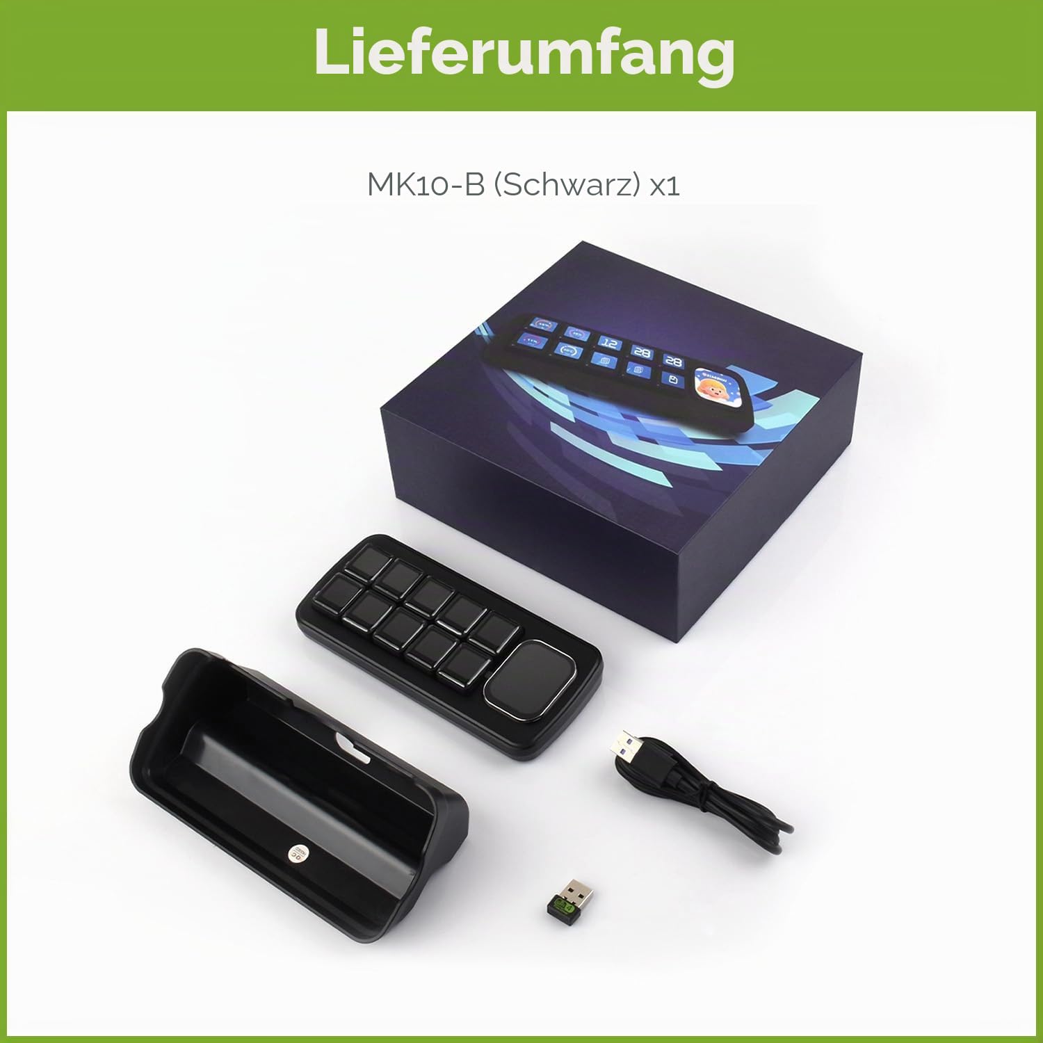 Waveshare MK10 Multi-Functional AI Voice Control Panel, Onboard 10x0.85inch Mechanical LCD Macro Keys and A 2.01inch Secondary Screen, Supports Linux + QMK Dual-System Architecture, Black