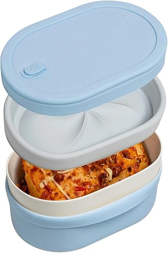 Caja Bento de cerámica, a prueba de fugas, apta para microondas y horno, no reactiva, autodrenante, sin BPA, azul, 22 onzas