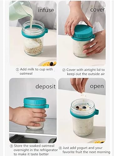 Miniatura 6 de Overnight - Contenedor de avena con tapa y cuchara, contenedor grande hermético de avena de 10 onzas con marcas de medida, recipientes de