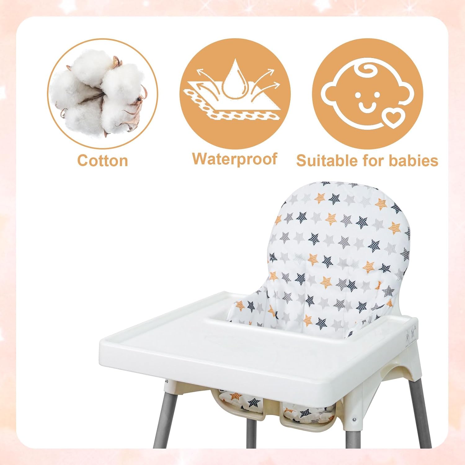 for IKEA High Chair Cushion, High Chair Pad for IKEA Antilop Highchair, Cotton Non-Slip, Soft, Baby Sitting More Comfortable (Colorful Stars)