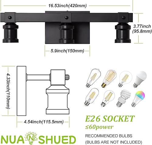 Miniatura 5 de Lámparas de tocador de baño de estilo rústico con 3 luces sobre el espejo, negro mate, lámpara industrial vintage para pared, para baño, sala de