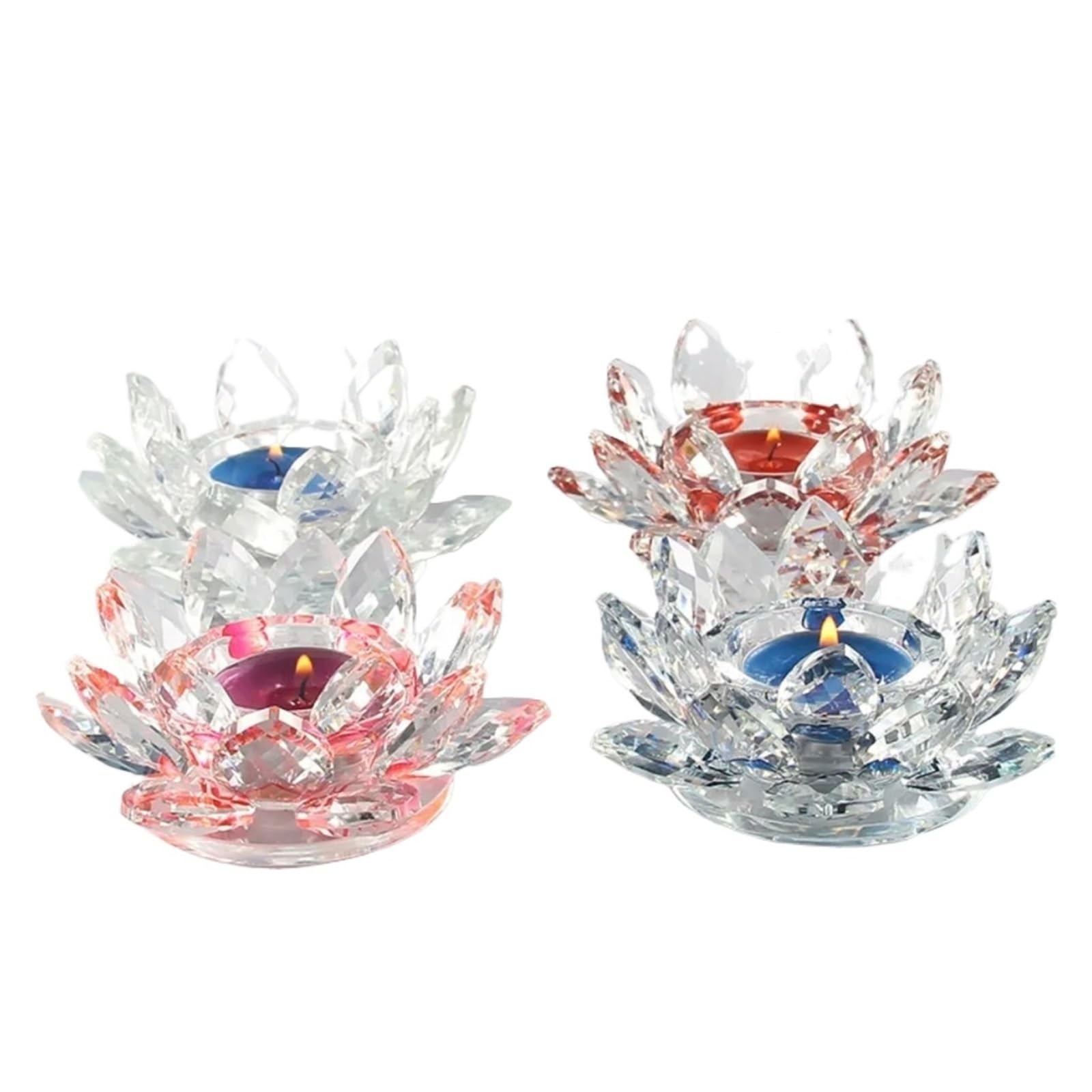 Lotus Candle Holder Crystal Clear Figurines Tealight Candlestick Home Ornament Glass Everlasting Lamp Base Party Decor(Mix-4pc)