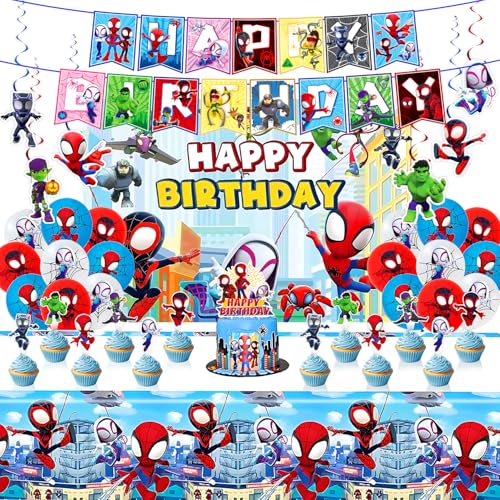Spdey Party Supplies Spidy Theme Party Decorations Include Happy Birthday Banner Backdrop Tablecover Cake Toppers Spiral Charms Latex Balloons