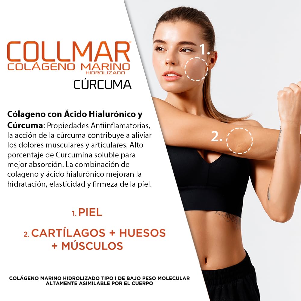 Colageno Drasanvi Collmar Hidrolizado Marino Con Acido Hialuronico Magnesio | Bienestar Articular Y Muscular, Con Curcuma Y Vitamina C - Colageno Marino Hidrolizado En Polvo Sabor Vainilla, Pack 2x340 G