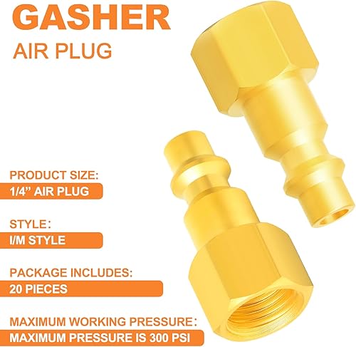 Miniatura 6 de GASHER Enchufe de aire industrial de latón hembra NPT de 14 pulgadas, enchufes neumáticos 300PSI (paquete de 20)