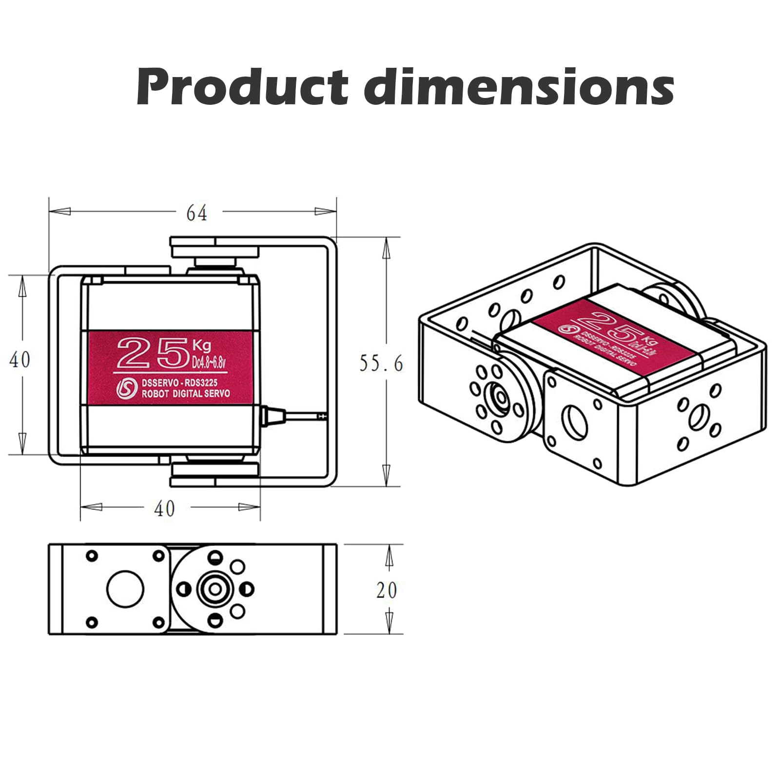 RDS3225 Servo 25KG 270 Gradi Alta Coppia Impermeabile Braccio Robot Servo Montaggio U RC Servo Digitale per DIY Baja Auto 1/8 1/10 Scala Crawler