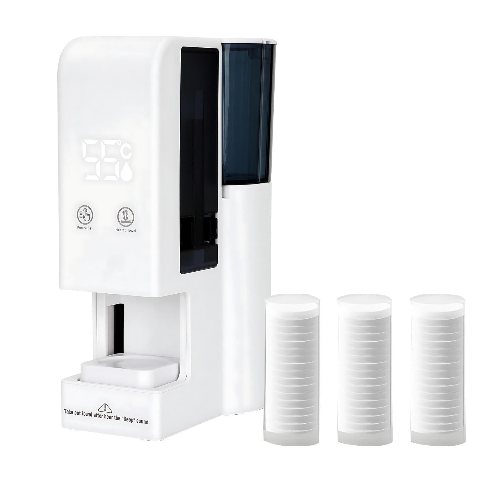 Calentador de toallas calientes con calentamiento rápido, tanque de agua de 500 ml, montaje en pared o calentador de spa para uso facial y baño, incluye 40 toallas comprimidas
