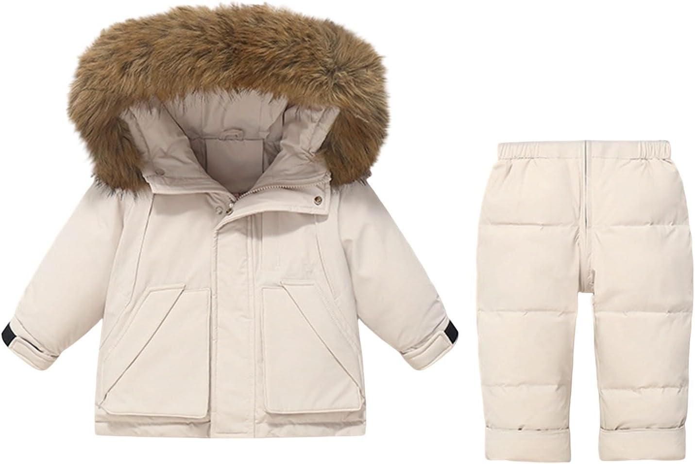 Toddler Boys Girls Heavyweight 2-Piece Ski Suit Baby Snowsuit 𝗕𝗶𝗯 Snow Pants and Hooded Jacket Winter Warm Snowboard Suits