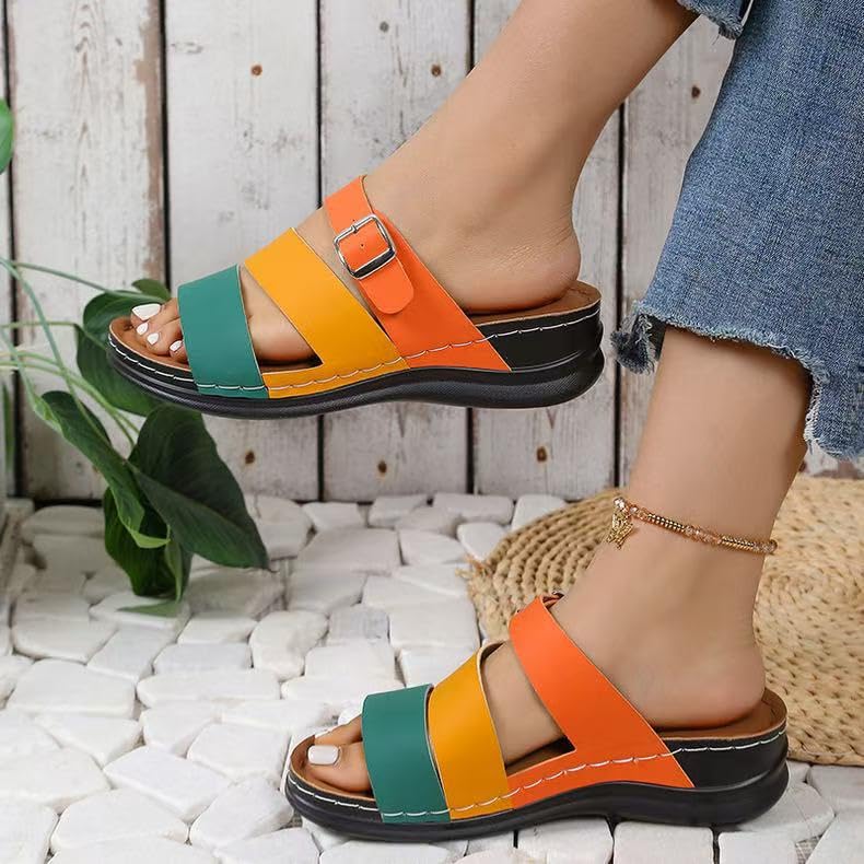 Women's soft-soled slippers, comfortable and waterproof summer slippers with exposed toes (orange, Burgundy, green, black)4