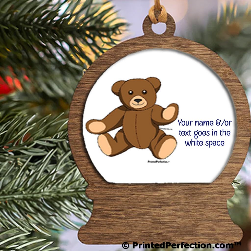 PrintedPerfection.com Personalized Teddy Bear - Male Wooden Snow Globe Shaped Christmas Ornament